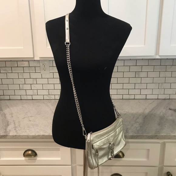 Rebecca Minkoff Mini Mac Crossbody Bag Womens Silver Shoulder Bag Leather Boho - Picture 2 of 11